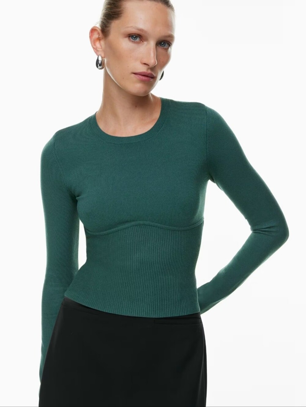 ARITZIA BABATON Green Sculp Knit Empire Long Sleeve top